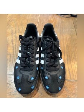 adidas Black Sneakers with Blue Floral Embroidery